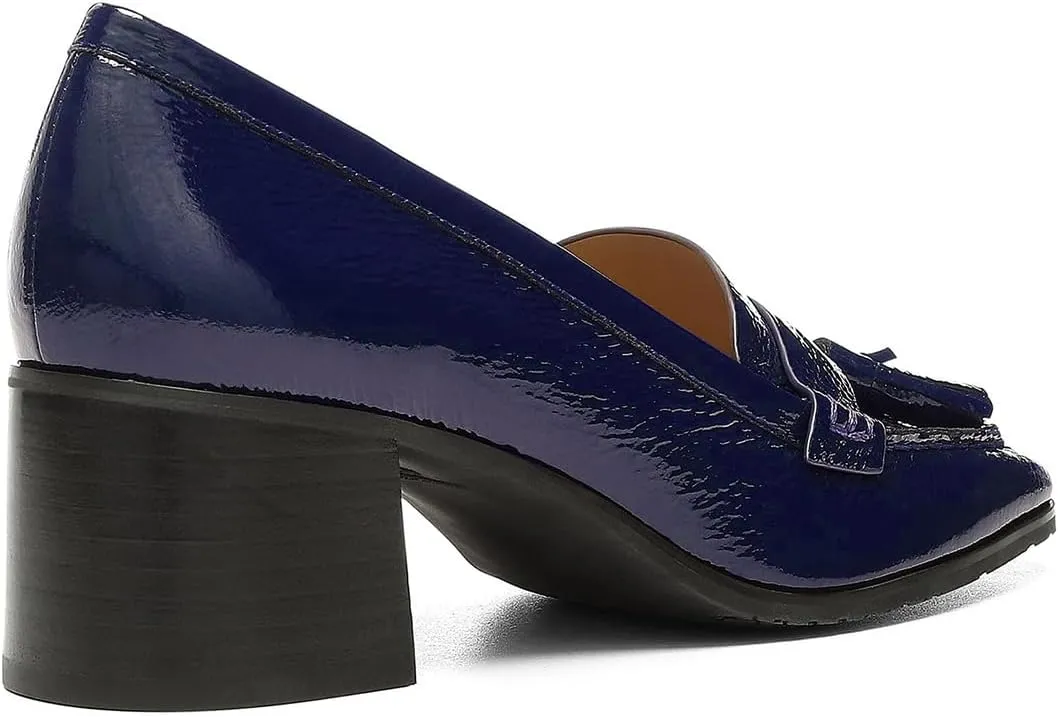 SHODENSE Women Chunky Block Heel Fringe Loafers Shoes Square Closed Toe Slip On Tassel Penny Loafer Pumps Patent Leather Mid Thick Heels Oxford Loafers Shoes Dressy Office Work Formal Fall 4-11 M US