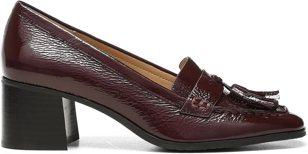 SHODENSE Women Chunky Block Heel Fringe Loafers Shoes Square Closed Toe Slip On Tassel Penny Loafer Pumps Patent Leather Mid Thick Heels Oxford Loafers Shoes Dressy Office Work Formal Fall 4-11 M US