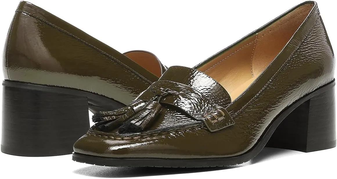 SHODENSE Women Chunky Block Heel Fringe Loafers Shoes Square Closed Toe Slip On Tassel Penny Loafer Pumps Patent Leather Mid Thick Heels Oxford Loafers Shoes Dressy Office Work Formal Fall 4-11 M US