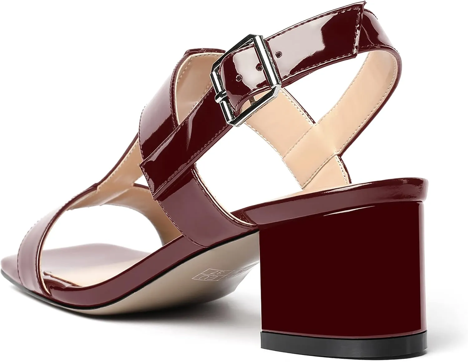 SHOWFOREST Women's Casual Slingback Office Ankle Strap Fashion Patent Square Toe Chunky Low Heel Pumps Shoes 2 Inch