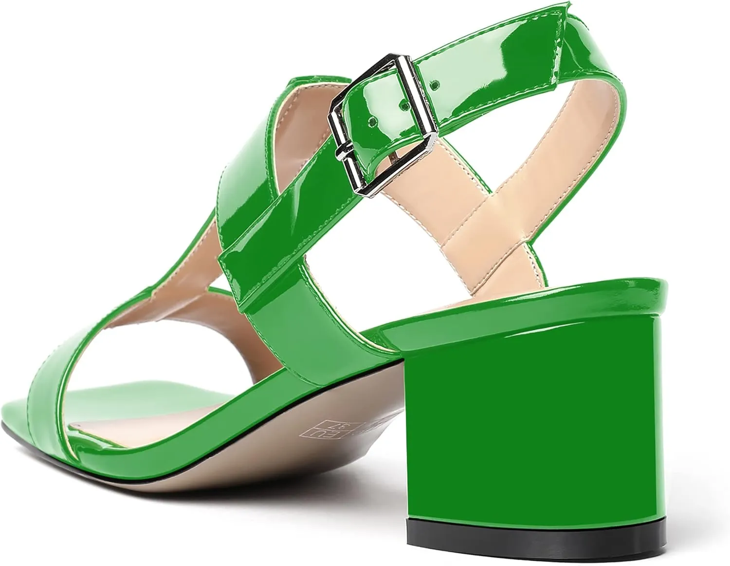 SHOWFOREST Women's Casual Slingback Office Ankle Strap Fashion Patent Square Toe Chunky Low Heel Pumps Shoes 2 Inch