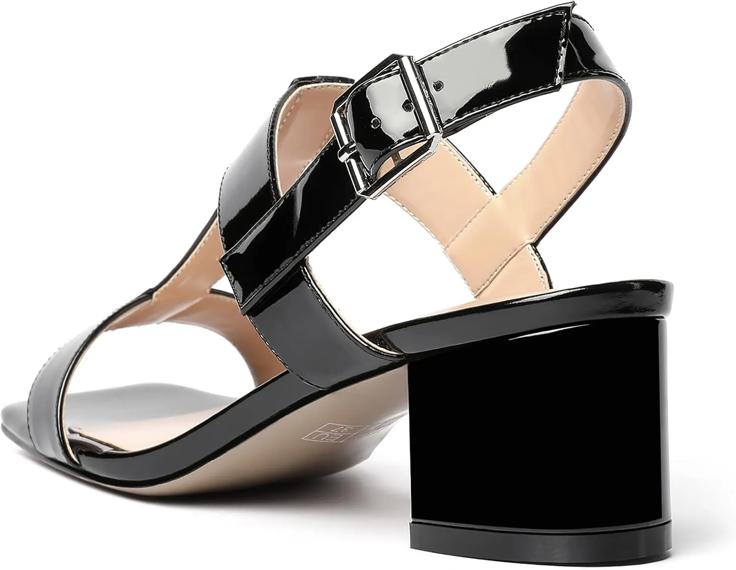 SHOWFOREST Women's Casual Slingback Office Ankle Strap Fashion Patent Square Toe Chunky Low Heel Pumps Shoes 2 Inch