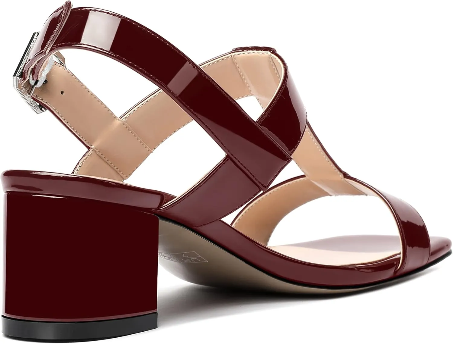 SHOWFOREST Women's Casual Slingback Office Ankle Strap Fashion Patent Square Toe Chunky Low Heel Pumps Shoes 2 Inch