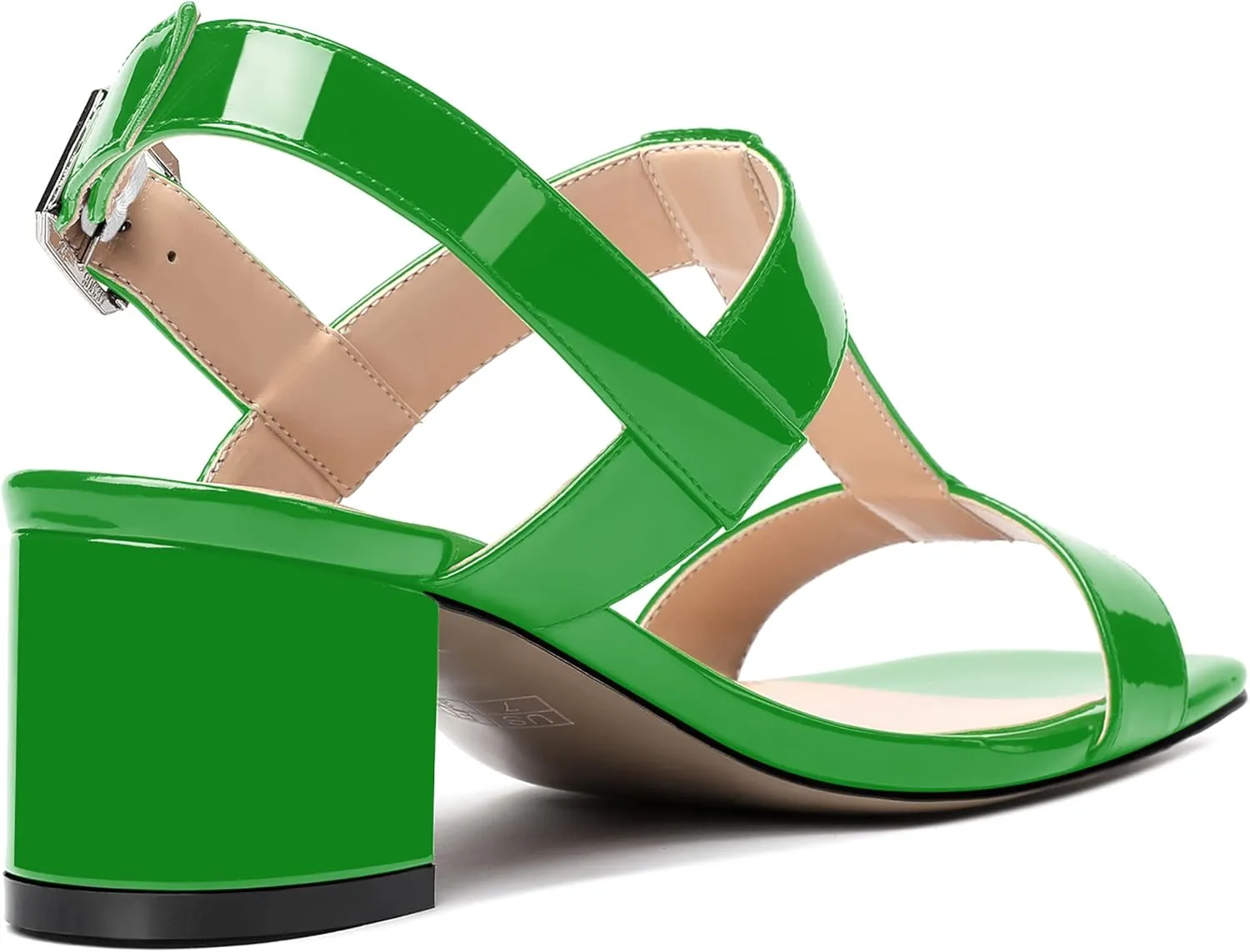 SHOWFOREST Women's Casual Slingback Office Ankle Strap Fashion Patent Square Toe Chunky Low Heel Pumps Shoes 2 Inch