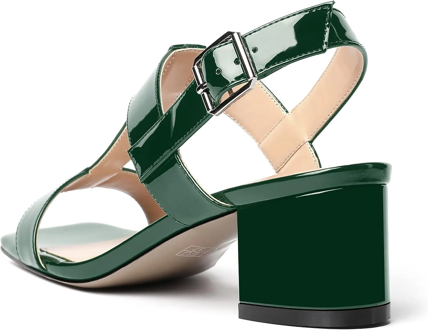 SHOWFOREST Women's Casual Slingback Office Ankle Strap Fashion Patent Square Toe Chunky Low Heel Pumps Shoes 2 Inch