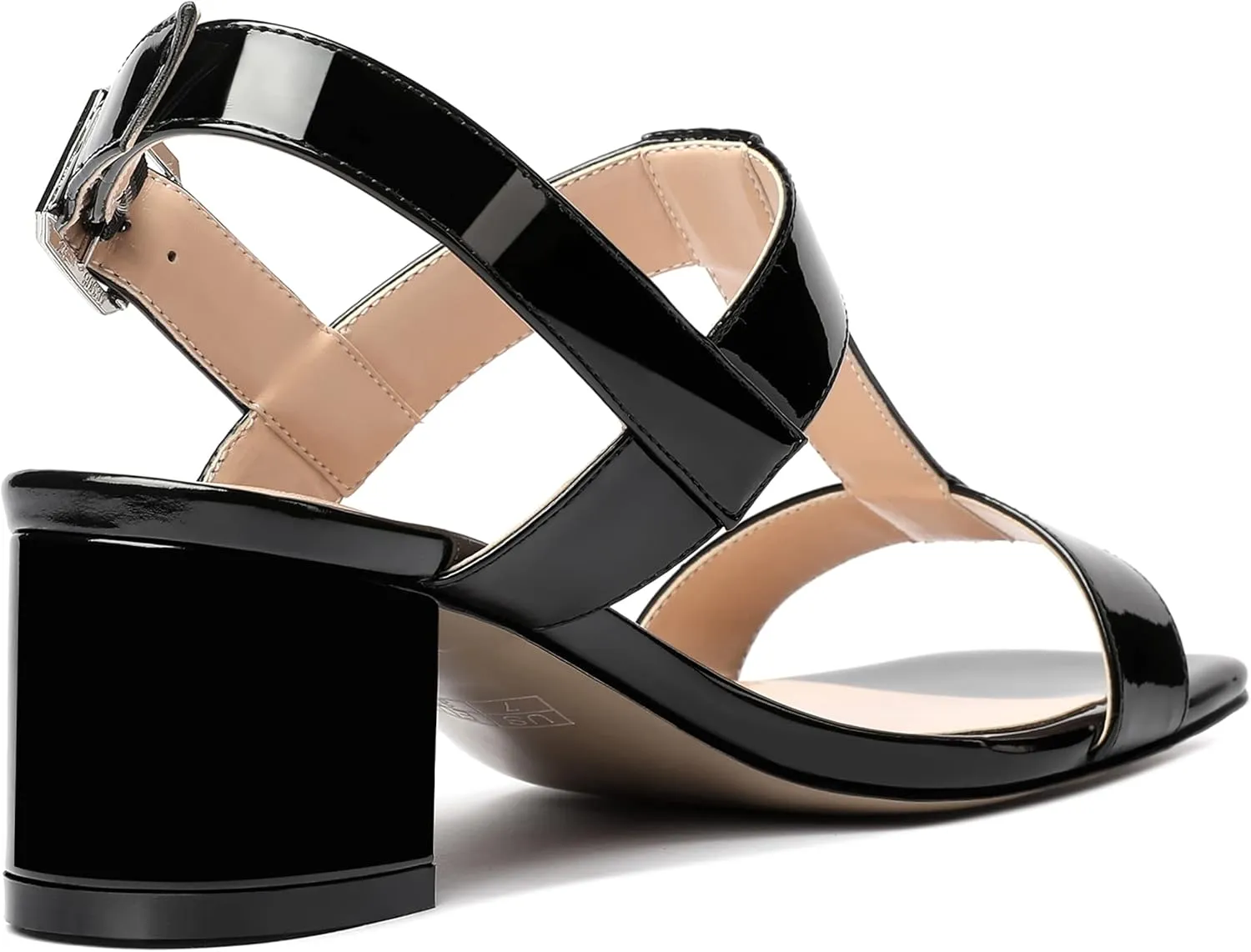 SHOWFOREST Women's Casual Slingback Office Ankle Strap Fashion Patent Square Toe Chunky Low Heel Pumps Shoes 2 Inch