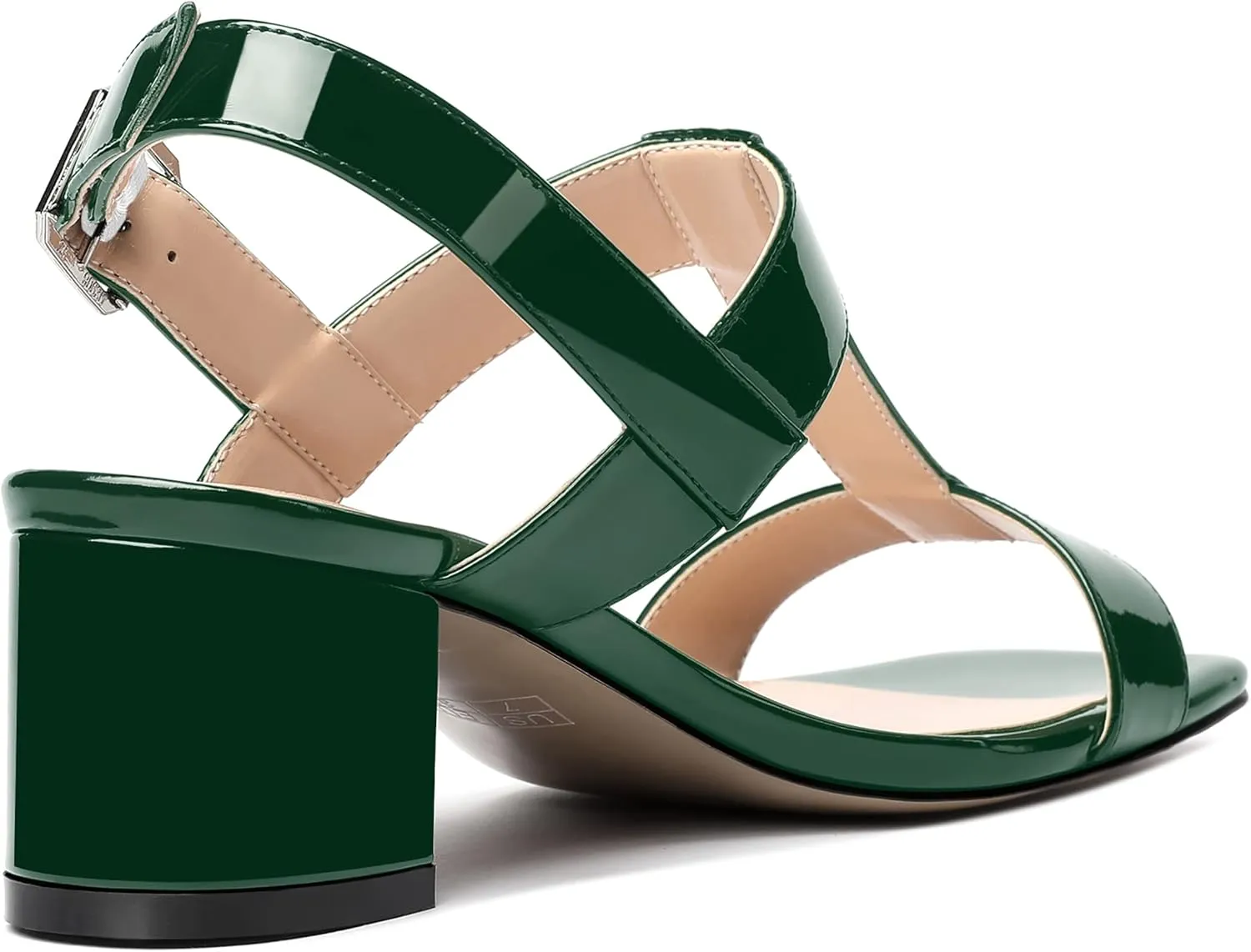SHOWFOREST Women's Casual Slingback Office Ankle Strap Fashion Patent Square Toe Chunky Low Heel Pumps Shoes 2 Inch