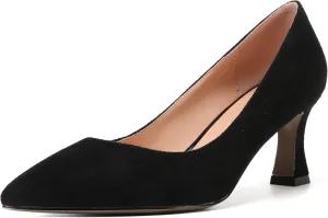 SHOWFOREST Womens Pointed Toe Slip On Evening Suede Dress Spool Mid Heel Pumps Shoes 2.5 Inch