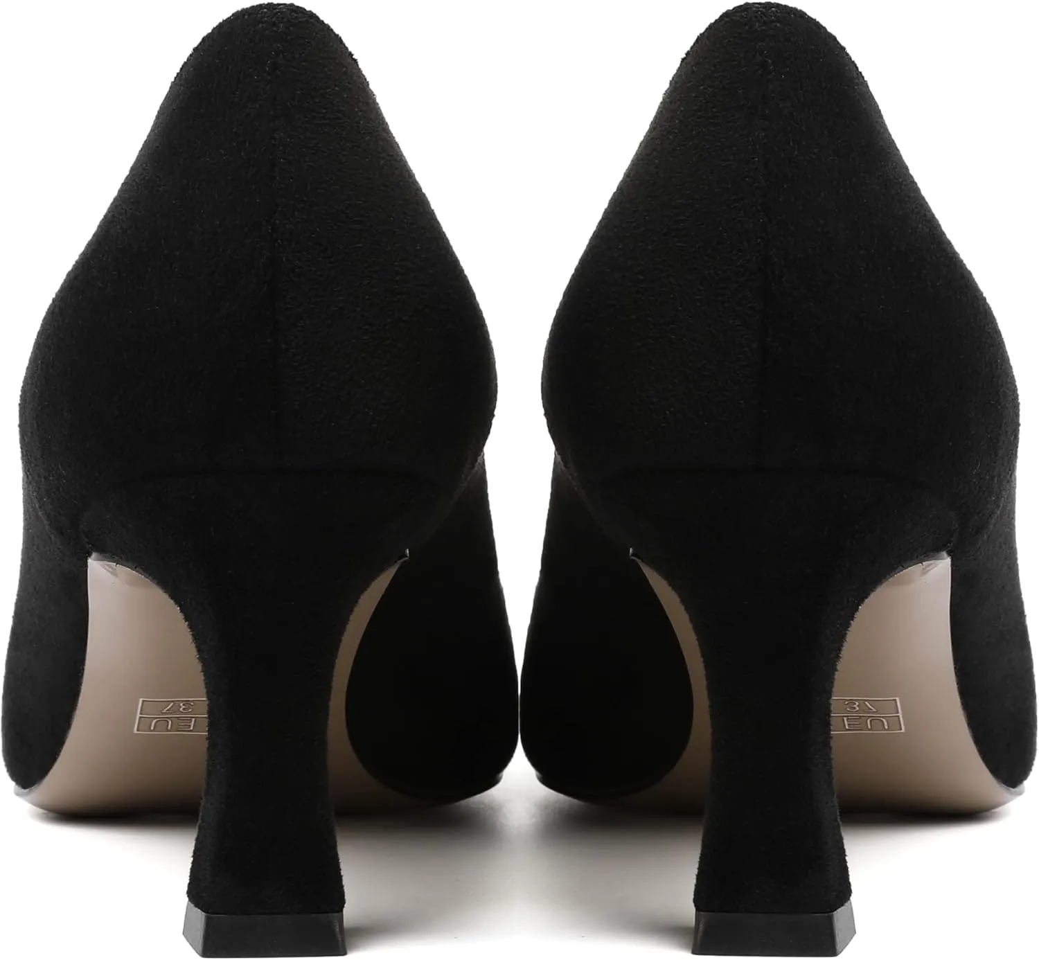 SHOWFOREST Womens Pointed Toe Slip On Evening Suede Dress Spool Mid Heel Pumps Shoes 2.5 Inch