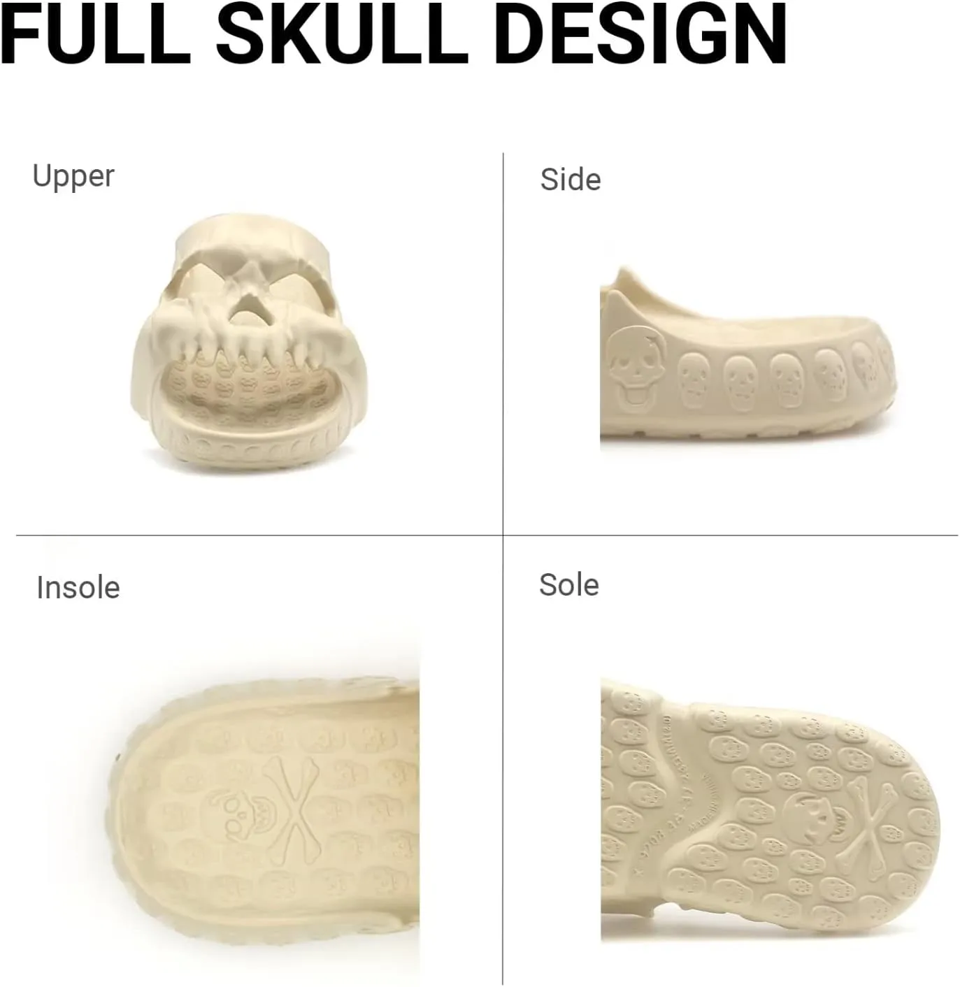 Skull Slide Sandals for Women Men Anti-Slip Cushioned Slippers EVA Thick Soft Slides Open Toe Slide on Indoor Outdoor Beach Pool Sandals