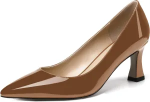 SKYSTERRY Women's Casual Office Slip On Pointed Toe Patent Spool Mid Heel Pumps Shoes 2.5 Inch