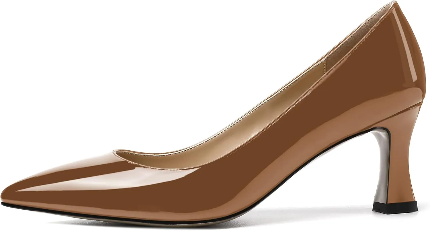 SKYSTERRY Women's Casual Office Slip On Pointed Toe Patent Spool Mid Heel Pumps Shoes 2.5 Inch