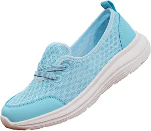 Slip On Orthopedic Sneakers for Women Soft Sole Mesh Comfort Arch Support Shoes Lightweight Wide Width Non Slip Shoes Woven Low Top Walking Shoe Summer Casual Sneaker