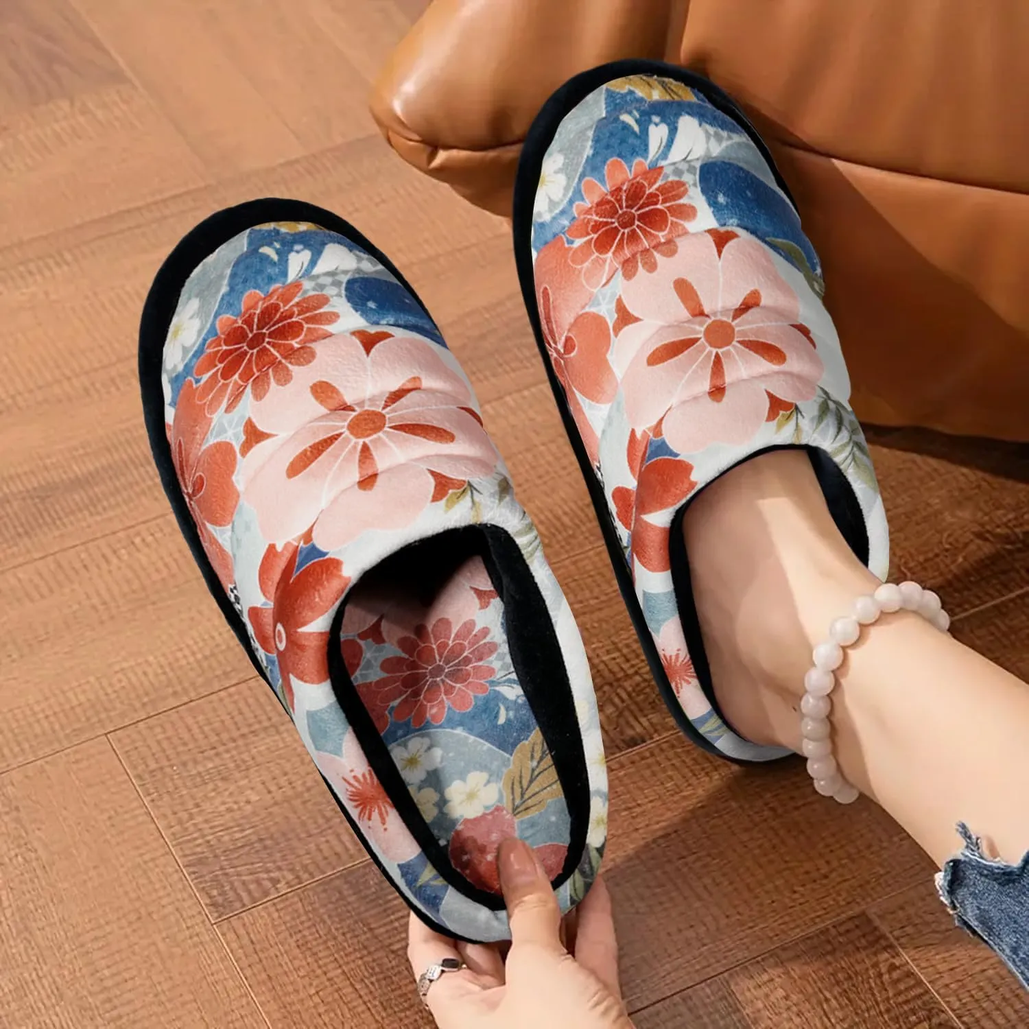 Slippers for Women Floral Printed Memory Foam Slippers Slip on Indoor House Shoes