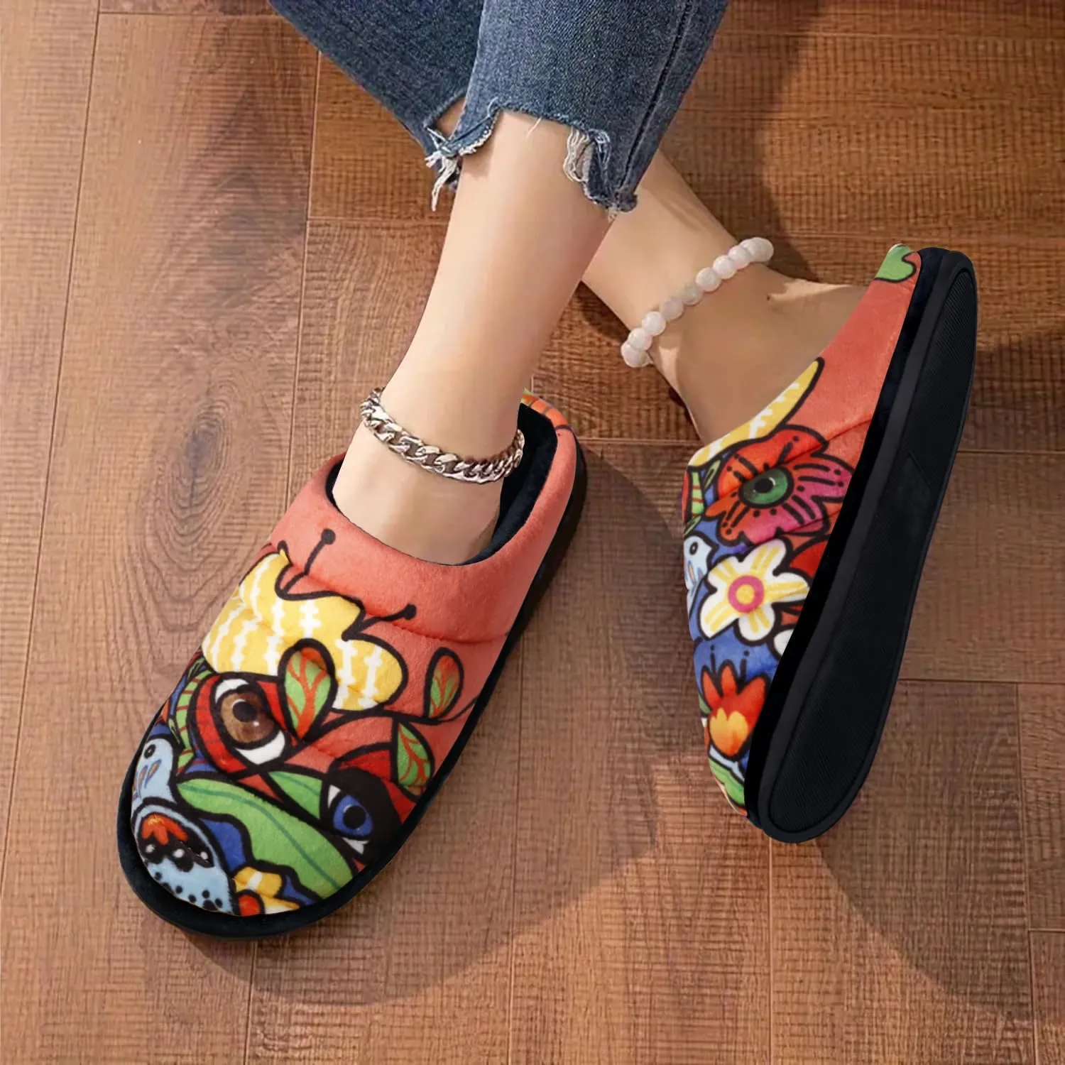 Slippers for Women Floral Printed Memory Foam Slippers Slip on Indoor House Shoes