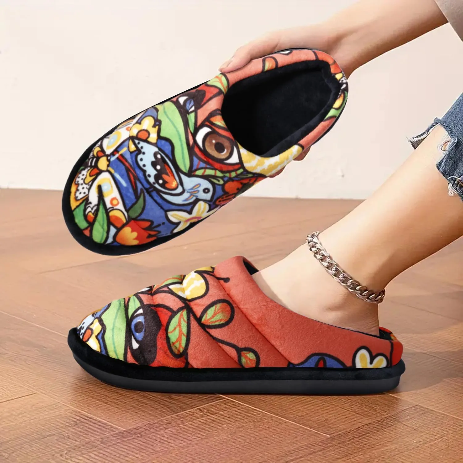 Slippers for Women Floral Printed Memory Foam Slippers Slip on Indoor House Shoes