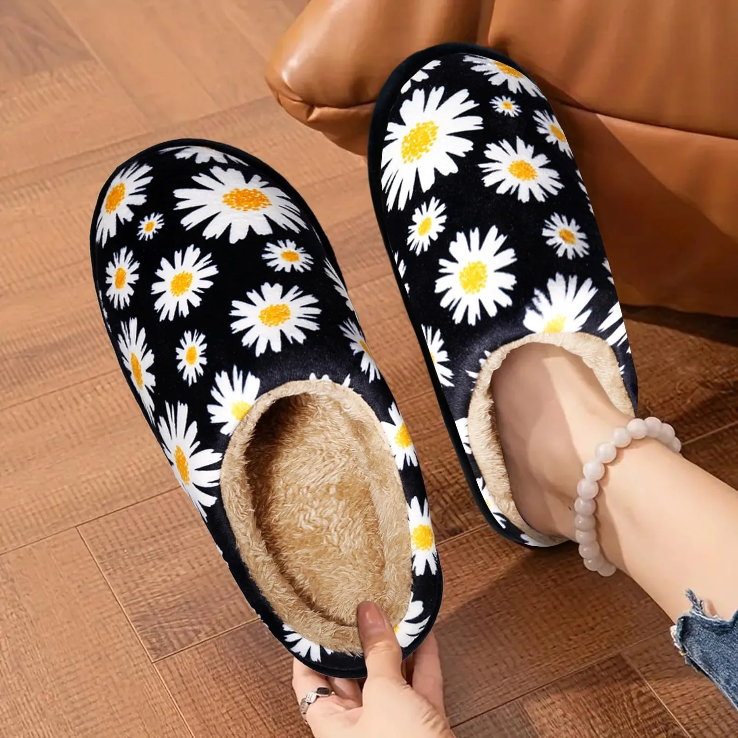 Slippers for Women Floral Printed Memory Foam Slippers Slip on Indoor House Shoes