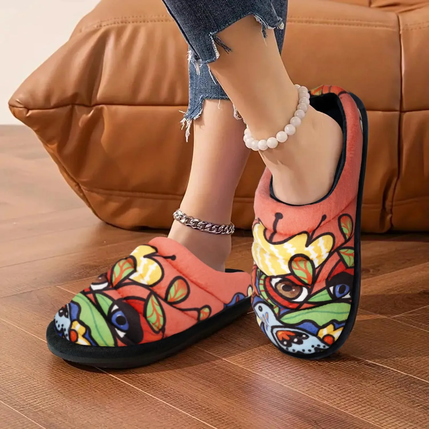 Slippers for Women Floral Printed Memory Foam Slippers Slip on Indoor House Shoes