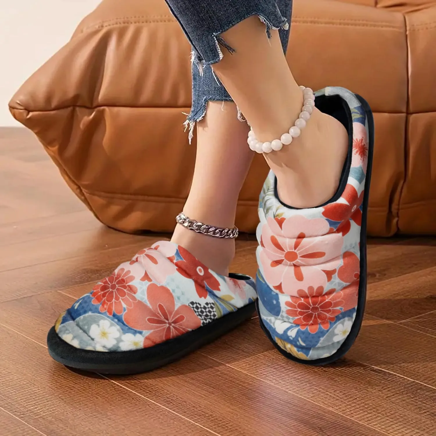 Slippers for Women Floral Printed Memory Foam Slippers Slip on Indoor House Shoes