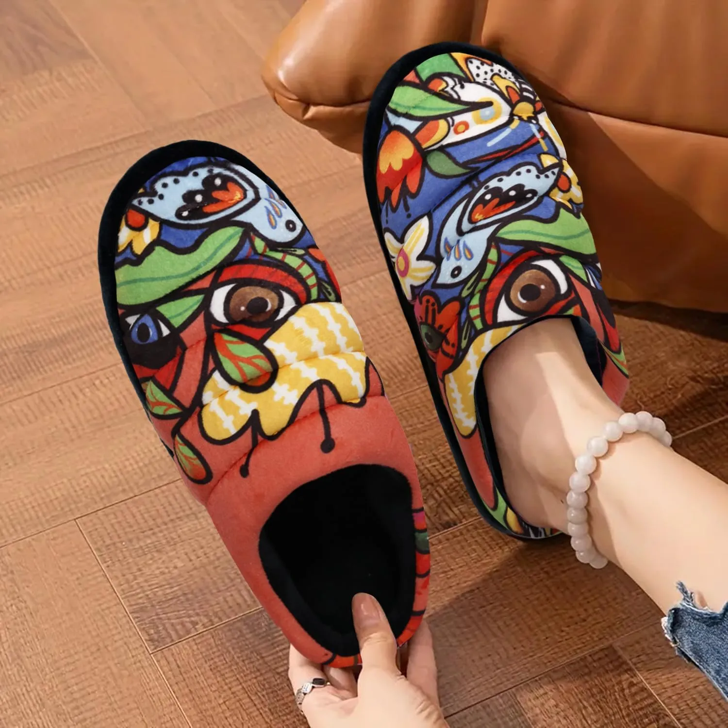Slippers for Women Floral Printed Memory Foam Slippers Slip on Indoor House Shoes