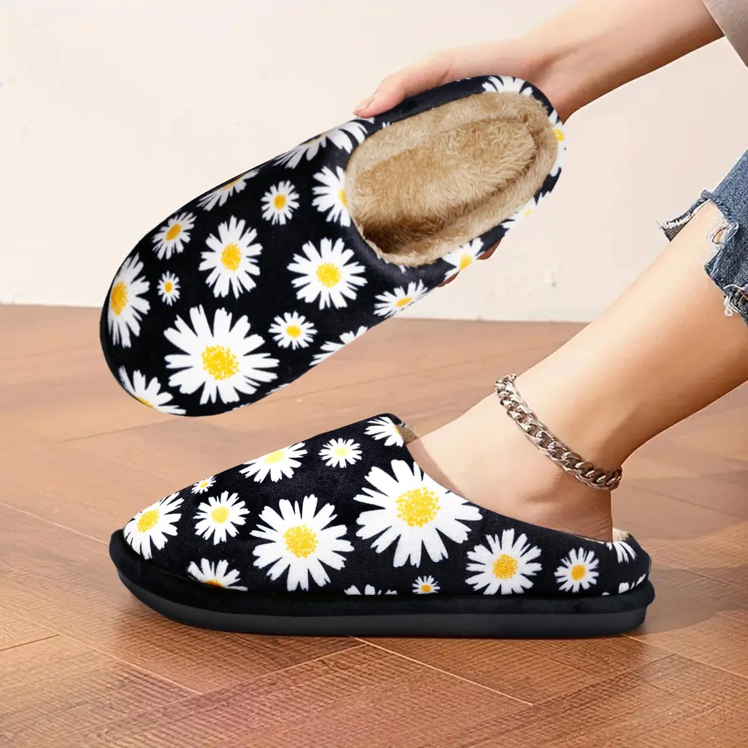 Slippers for Women Floral Printed Memory Foam Slippers Slip on Indoor House Shoes
