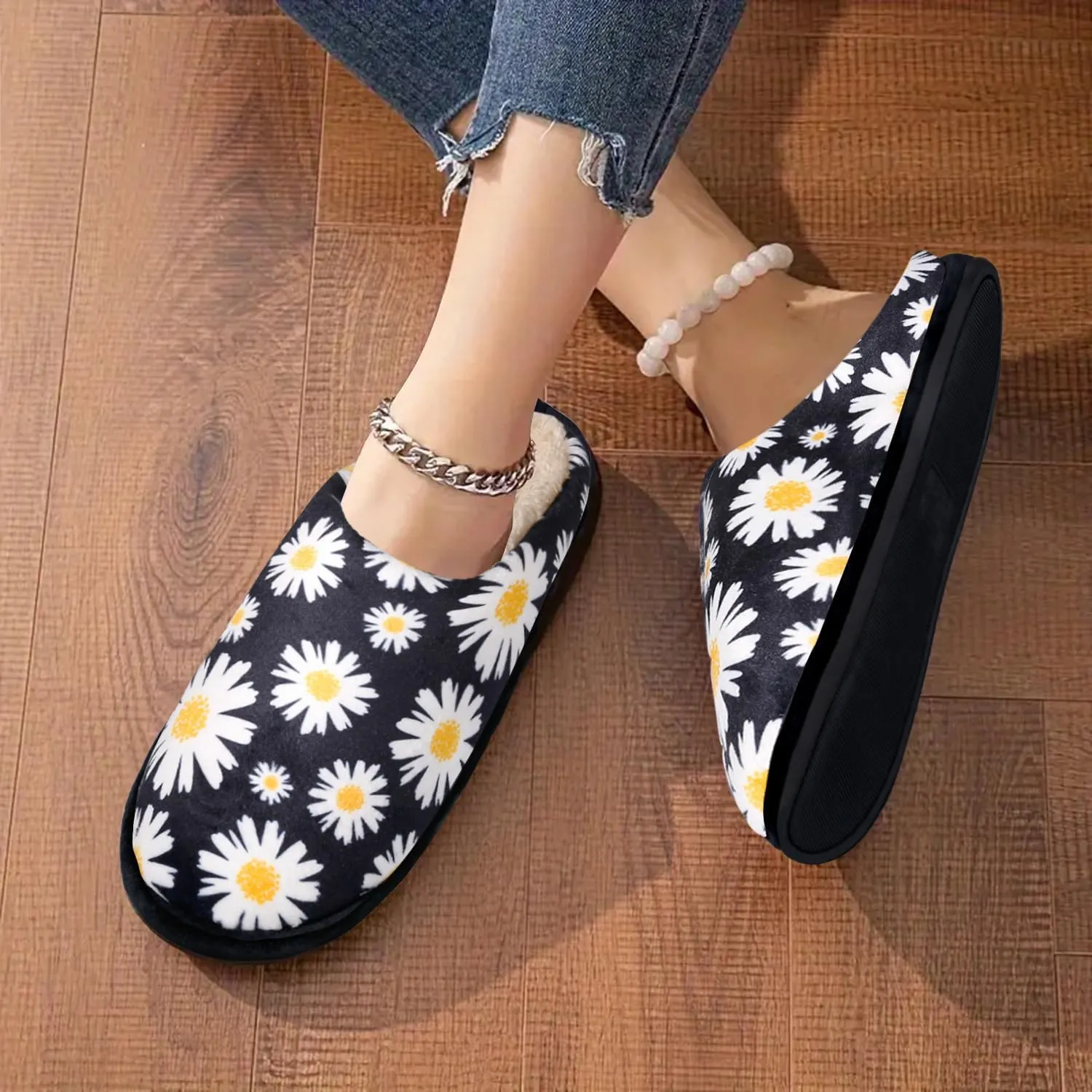 Slippers for Women Floral Printed Memory Foam Slippers Slip on Indoor House Shoes