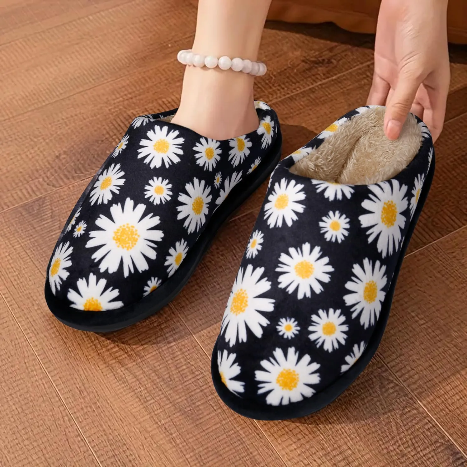 Slippers for Women Floral Printed Memory Foam Slippers Slip on Indoor House Shoes