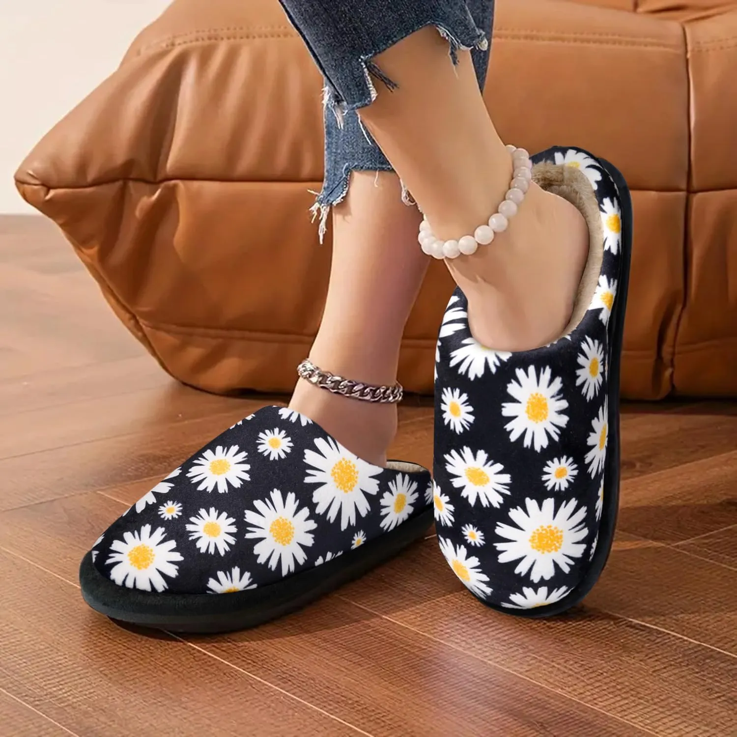 Slippers for Women Floral Printed Memory Foam Slippers Slip on Indoor House Shoes