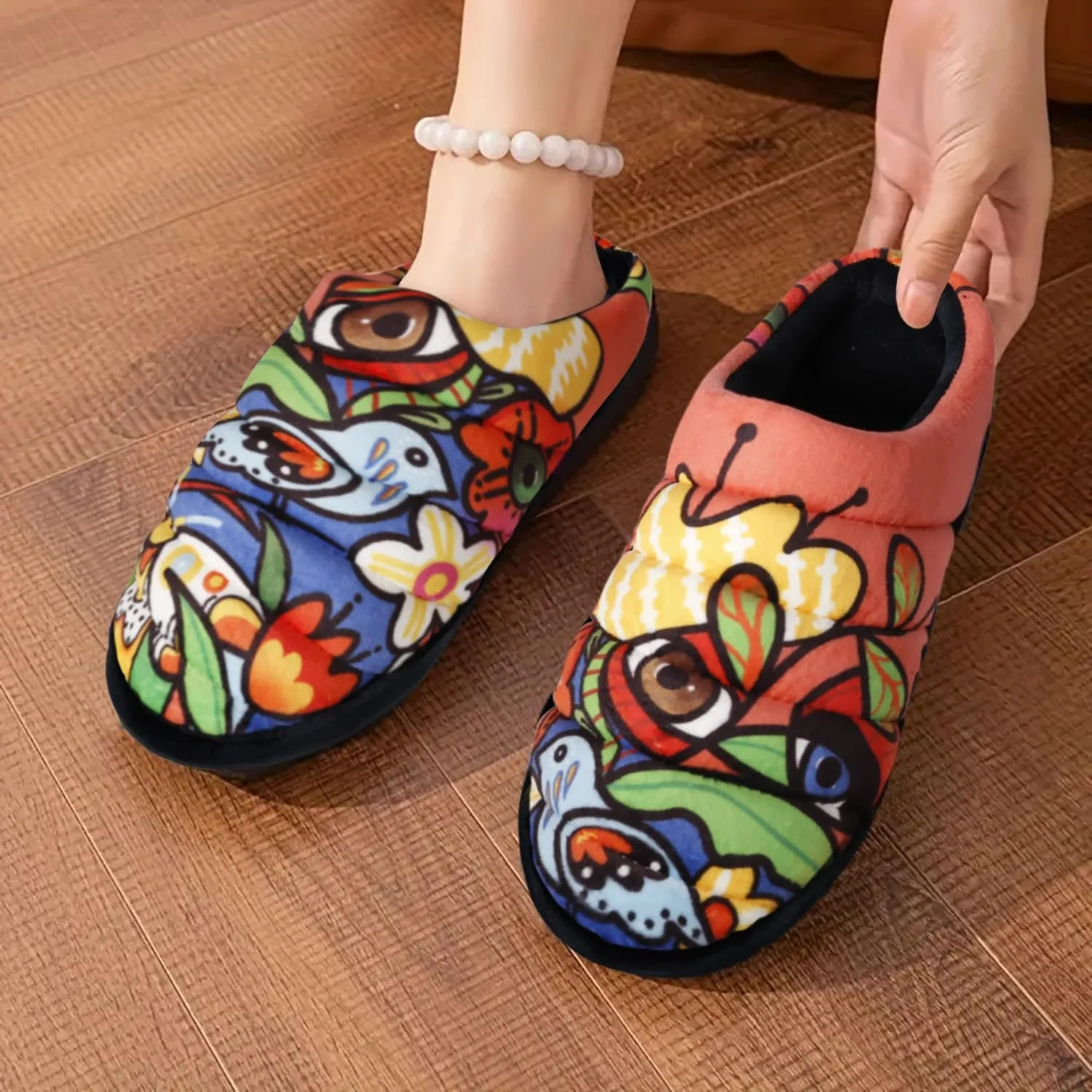 Slippers for Women Floral Printed Memory Foam Slippers Slip on Indoor House Shoes