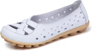 Soft Comfortable Sandals for Women Comfortable Hollow Out Slip On Loafers Flat Arch Support Round Toe Non-Slip Shoes Breathable Orthopedic Beach Shoes for Walking Driving