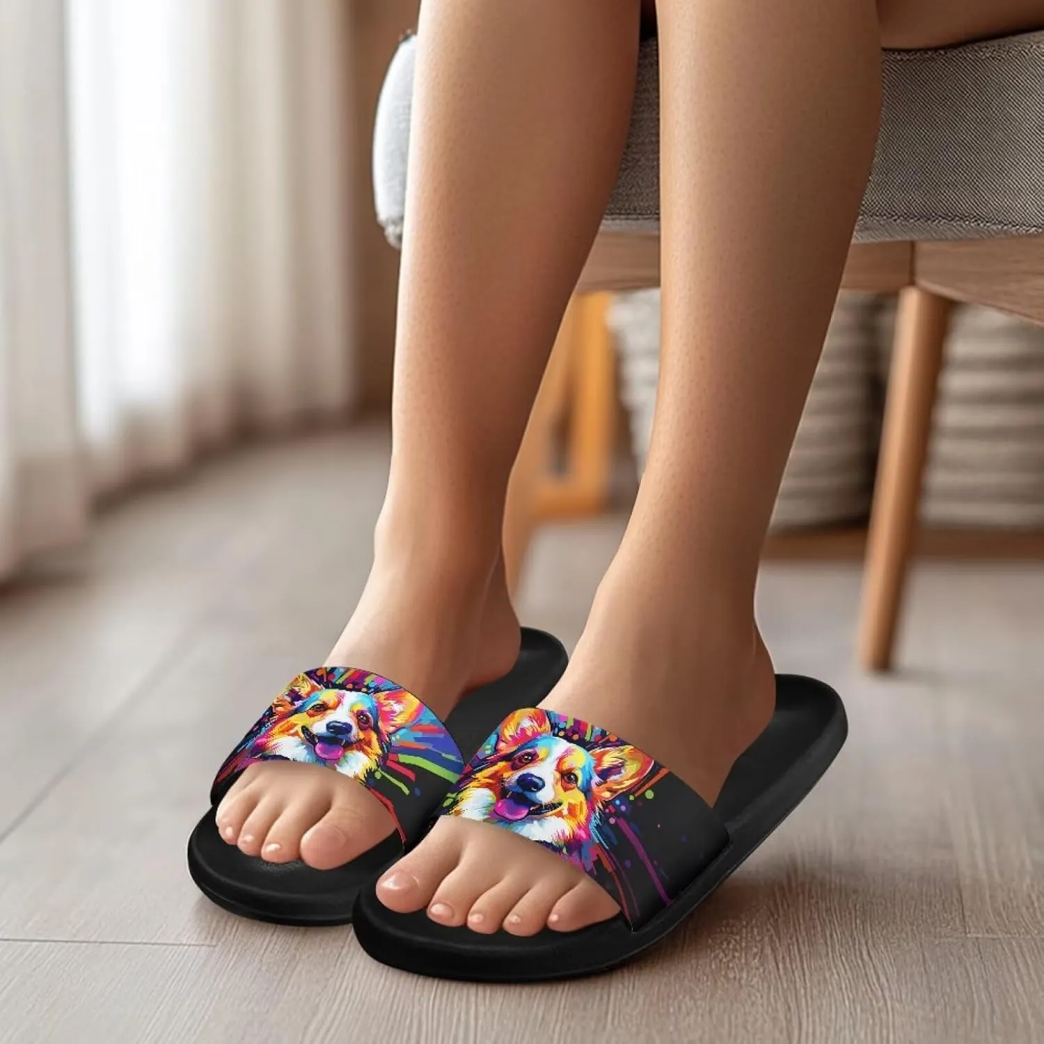 Soft Slides for Men,EVA Print Slides,Height Increasing Cushion Sole Hoese Shower Shoes Open Toe Summer Beach Slides