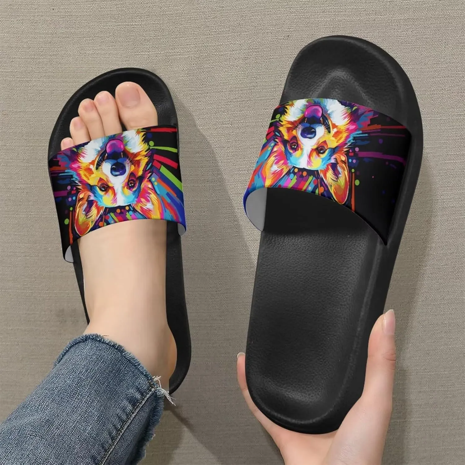 Soft Slides for Men,EVA Print Slides,Height Increasing Cushion Sole Hoese Shower Shoes Open Toe Summer Beach Slides
