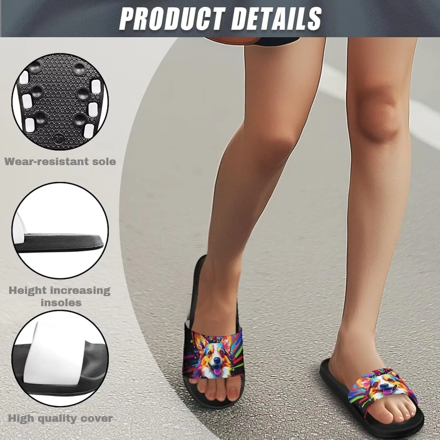 Soft Slides for Men,EVA Print Slides,Height Increasing Cushion Sole Hoese Shower Shoes Open Toe Summer Beach Slides