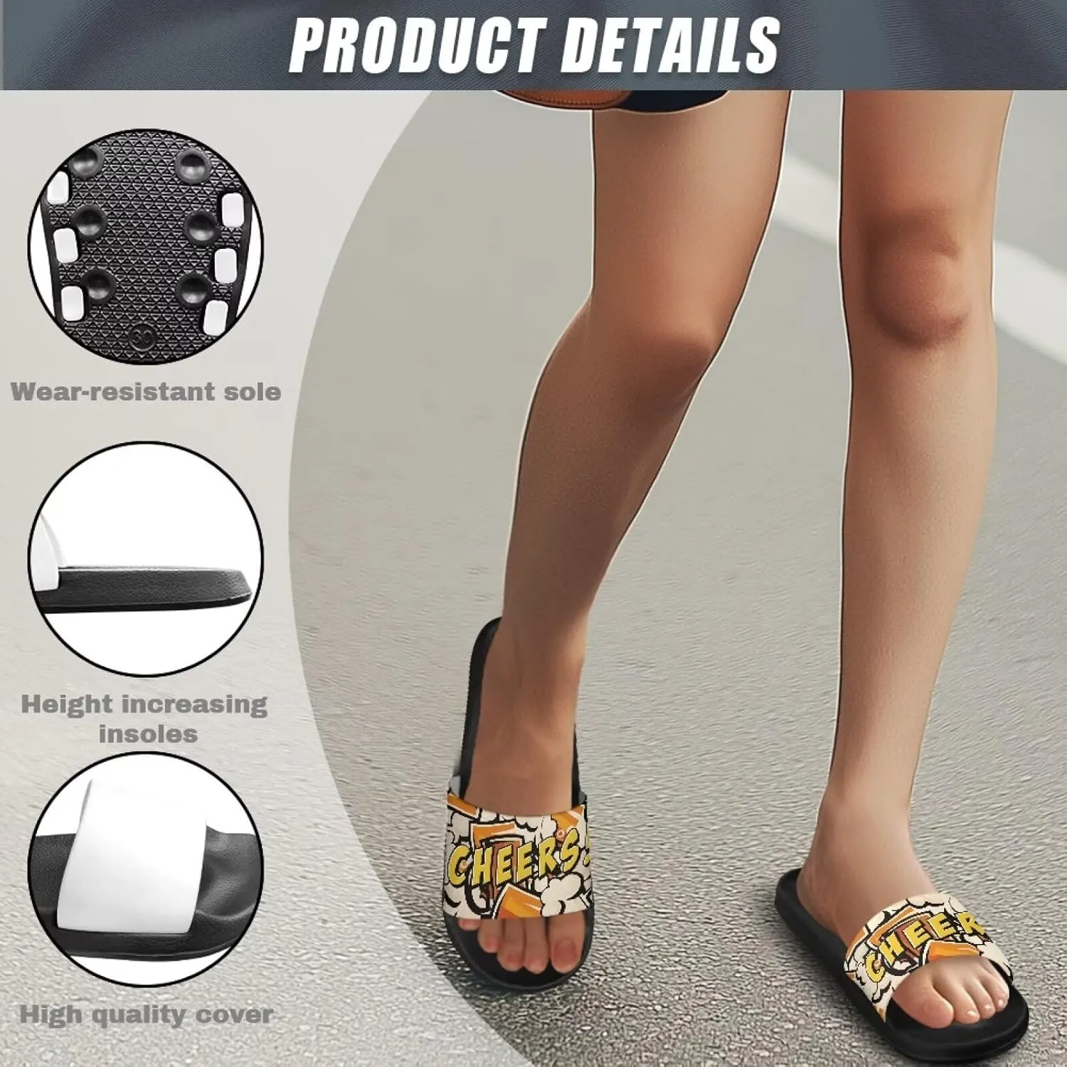 Soft Slides for Men,EVA Print Slides,Height Increasing Cushion Sole Hoese Shower Shoes Open Toe Summer Beach Slides