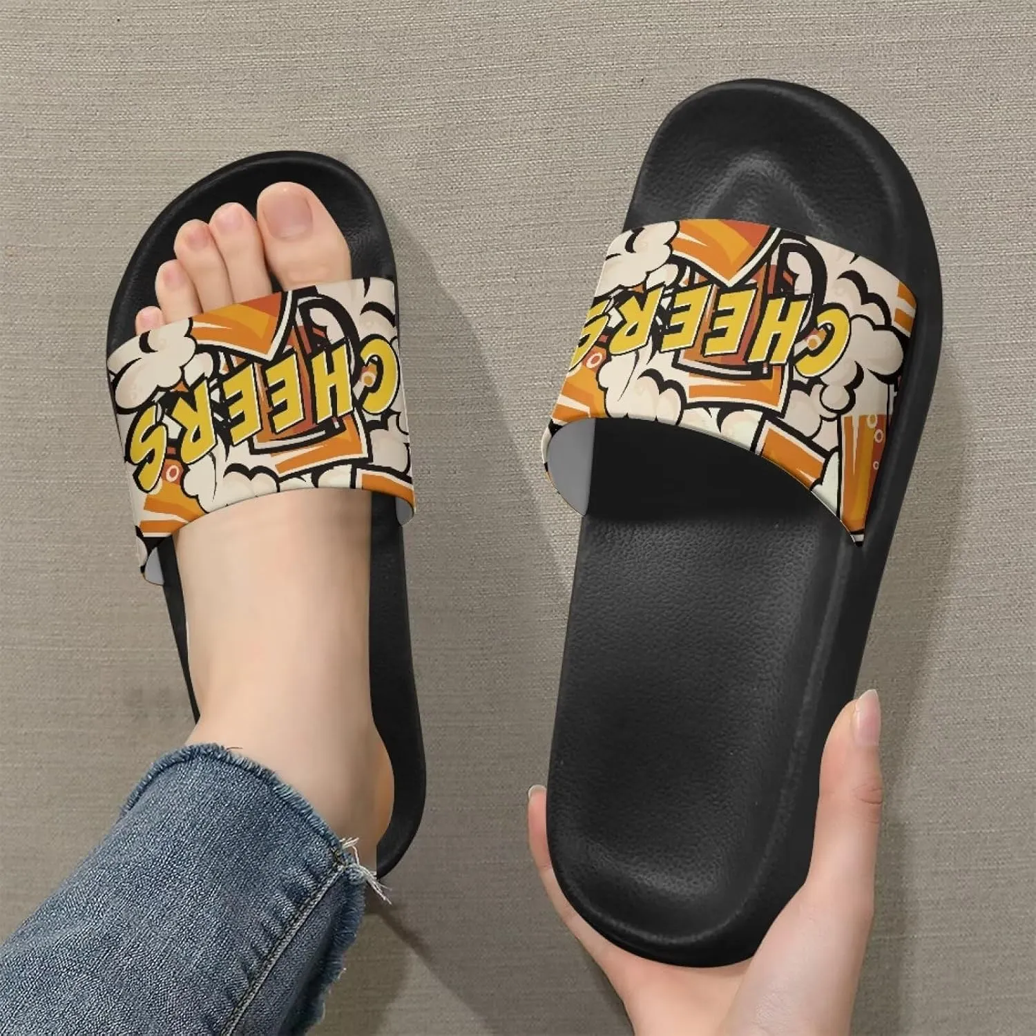 Soft Slides for Men,EVA Print Slides,Height Increasing Cushion Sole Hoese Shower Shoes Open Toe Summer Beach Slides