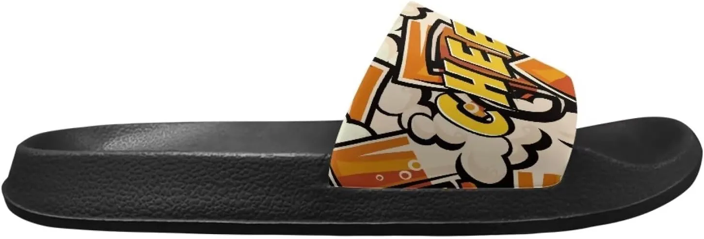 Soft Slides for Men,EVA Print Slides,Height Increasing Cushion Sole Hoese Shower Shoes Open Toe Summer Beach Slides