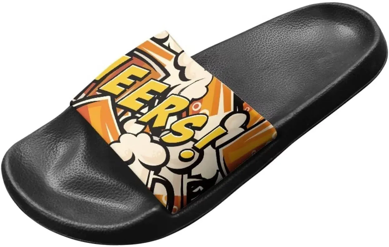 Soft Slides for Men,EVA Print Slides,Height Increasing Cushion Sole Hoese Shower Shoes Open Toe Summer Beach Slides
