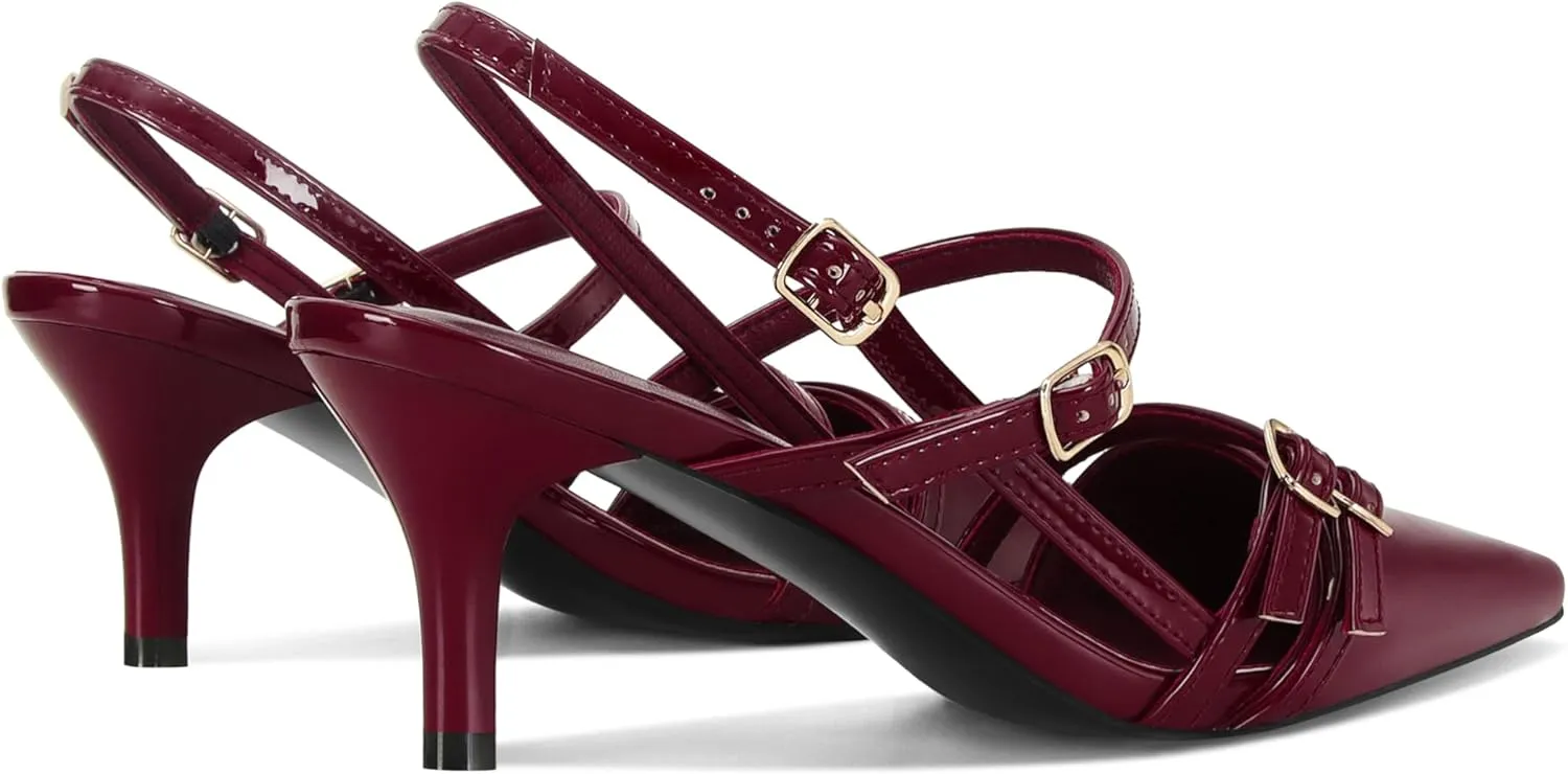 SOVANYOU Kitten Heels for Women Pointed Toe Stiletto Slingback Heels with Buckle Strap Pumps Dress Shoes