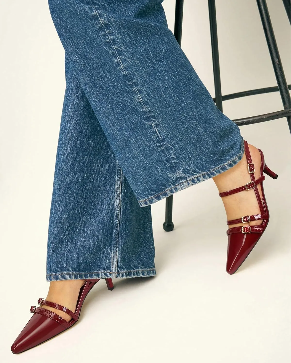 SOVANYOU Kitten Heels for Women Pointed Toe Stiletto Slingback Heels with Buckle Strap Pumps Dress Shoes