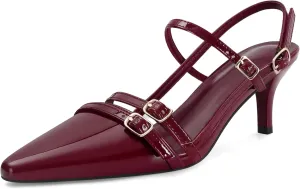SOVANYOU Kitten Heels for Women Pointed Toe Stiletto Slingback Heels with Buckle Strap Pumps Dress Shoes