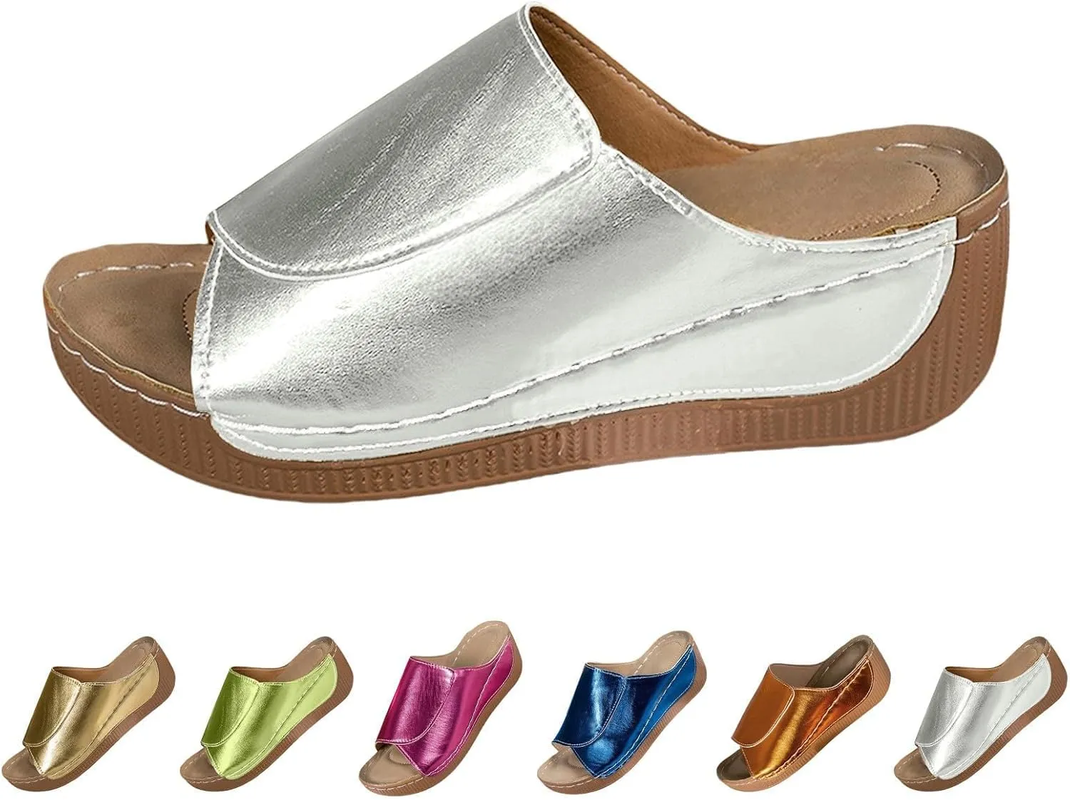 Summer Sandals for Women Wide Width Platform Wedge Sandals Breathable Open Toe Slippers Comfortable Arch Support Slip On Sandal Casual Walking Shoes Wedding Party Dress Shoes