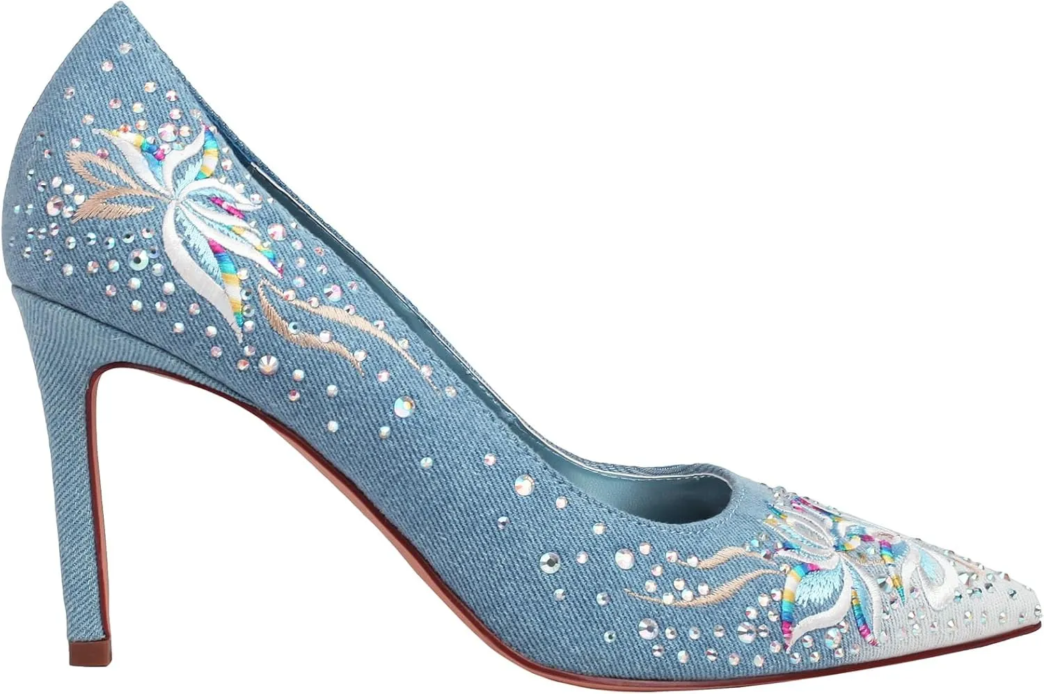 TAEPUSR Women's High Pumps, Embroidered Rhinestone High Heels, Denim Pointed Heels, 3.42 Inch, Suitable for Wedding, Party, Daily Wear
