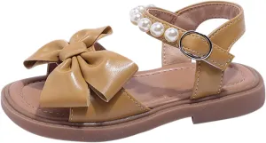 Toddler Kids Girl Open-toe Casual Sandal Low Heel Hook & Loop Buckle Bow Soft Rubber Sole Party Dress Shoes