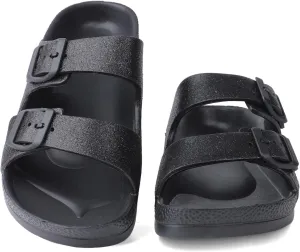 Unisex Men‘s and Women’s Lightweight Flat Sandals Waterproof Comfort Soft Slides Double Buckle Adjustable EVA Slip-on Flat Sandals