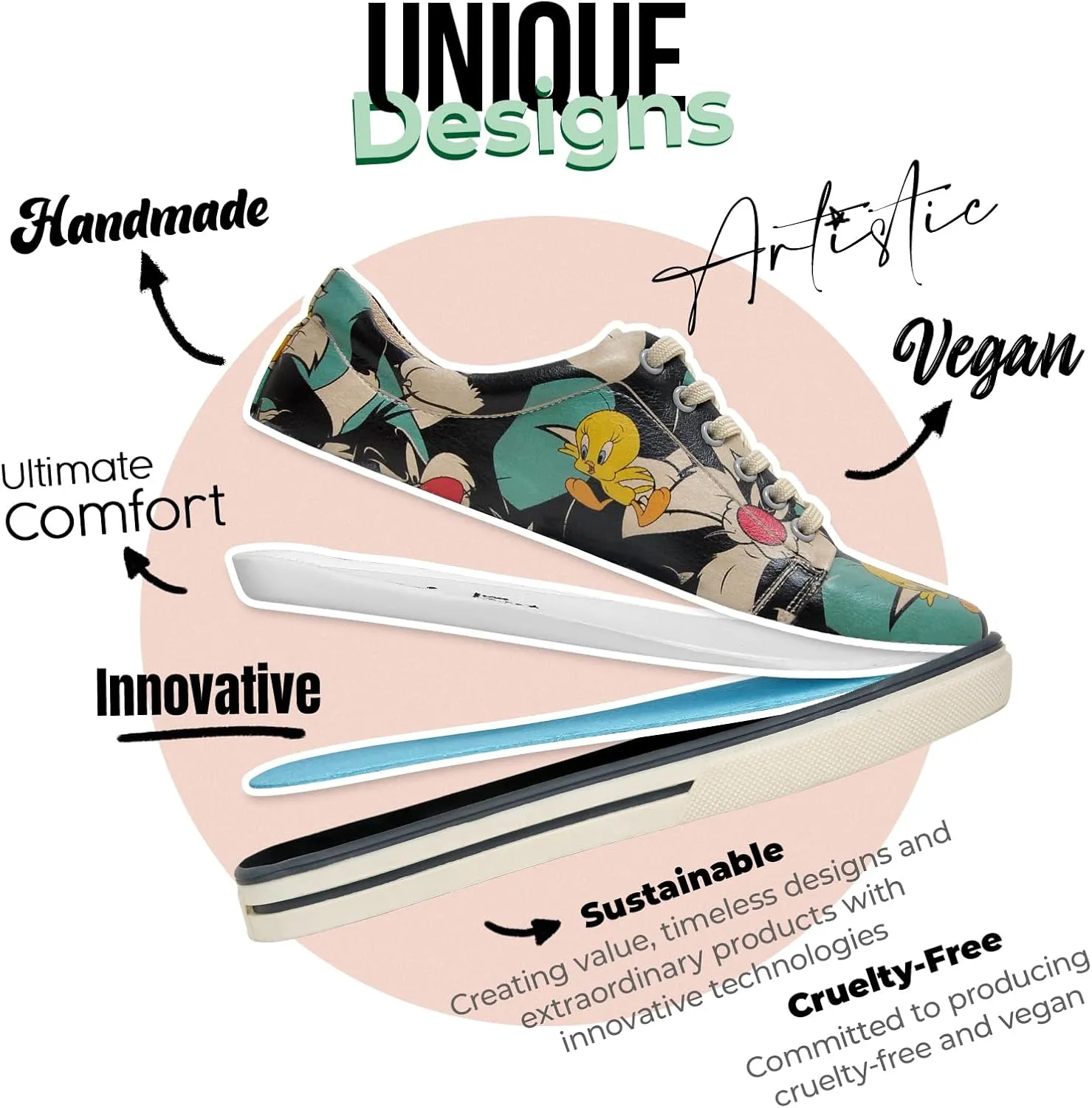 Vegan Leather Sneakers for Women - Handmade and Unique Design Fashion Sneakers for Women