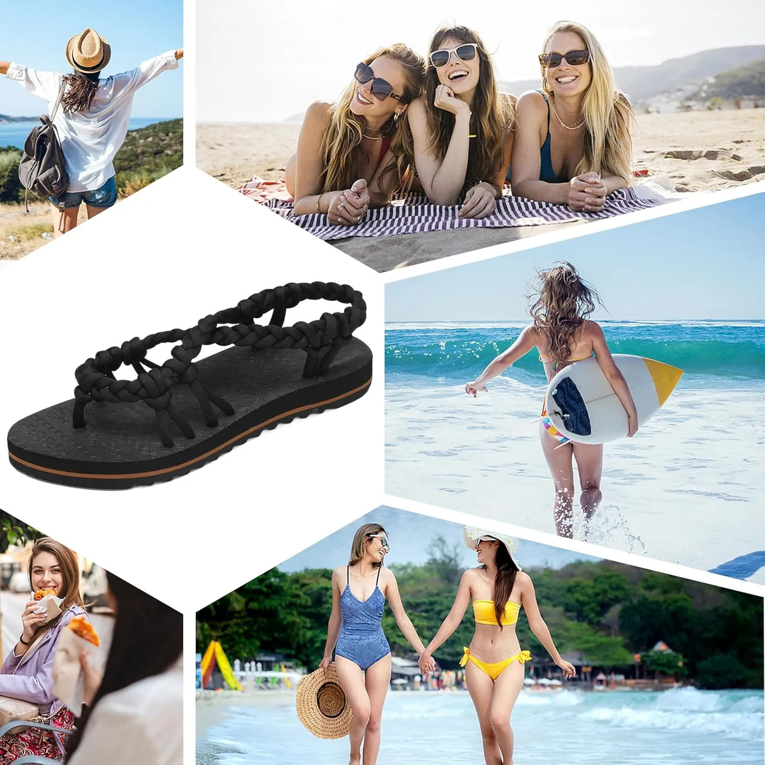 Walking Sandals Women,Arch Support Sandals Women's,Comfortable Flat Sandals with Flip Flops for Beach Travel