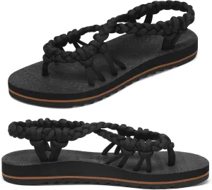 Walking Sandals Women,Arch Support Sandals Women's,Comfortable Flat Sandals with Flip Flops for Beach Travel
