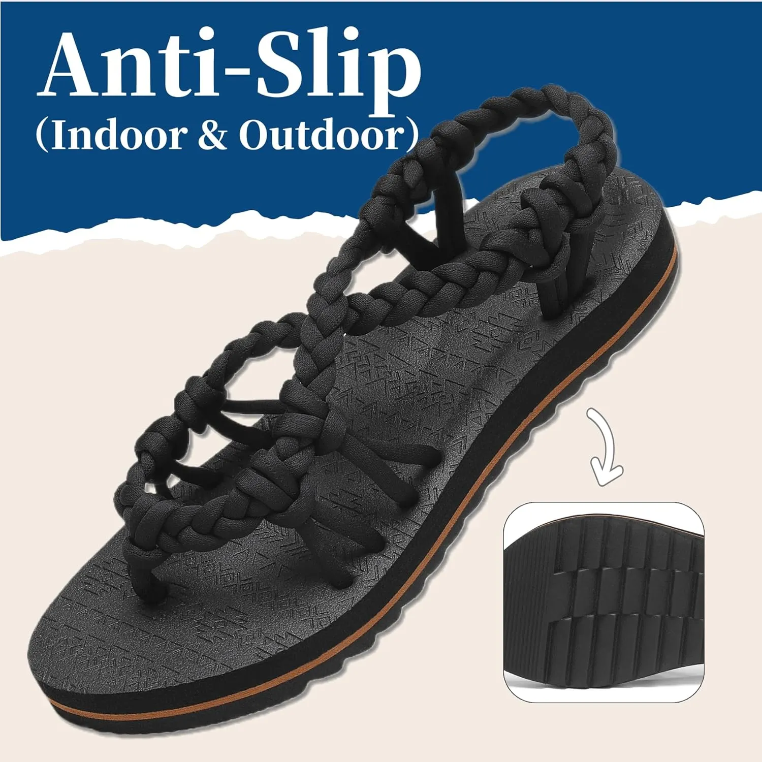 Walking Sandals Women,Arch Support Sandals Women's,Comfortable Flat Sandals with Flip Flops for Beach Travel