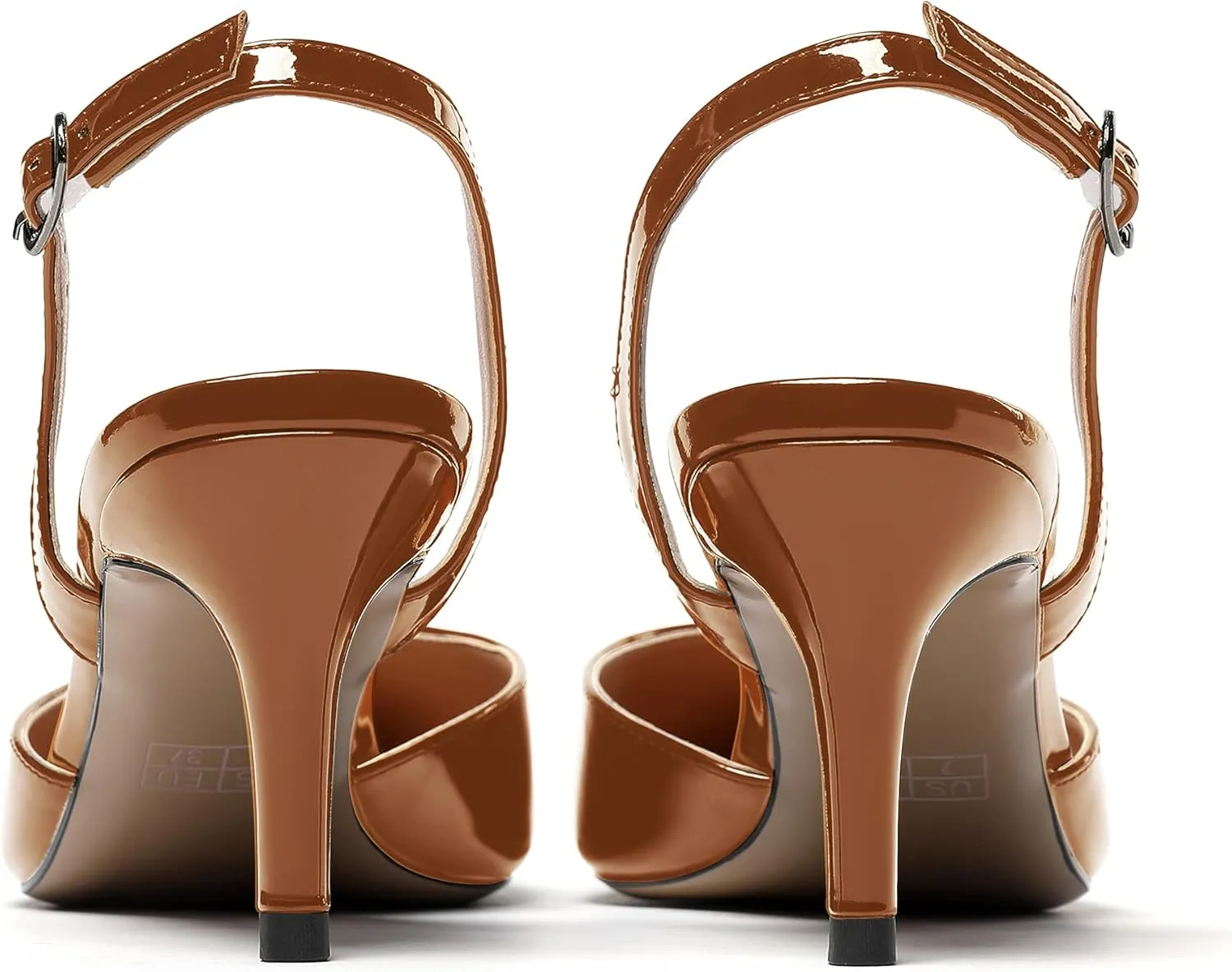WAYDERNS Women's Patent Pointed Toe Solid Buckle Slingback Stiletto Mid Heel Pumps Shoes 2.5 Inch