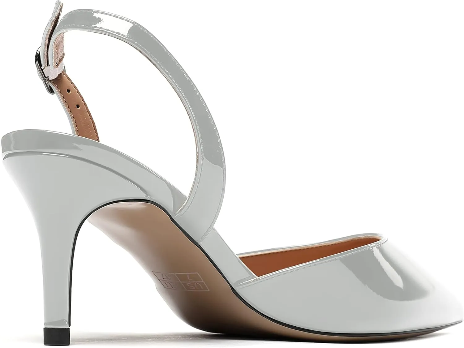 WAYDERNS Women's Patent Pointed Toe Solid Buckle Slingback Stiletto Mid Heel Pumps Shoes 2.5 Inch